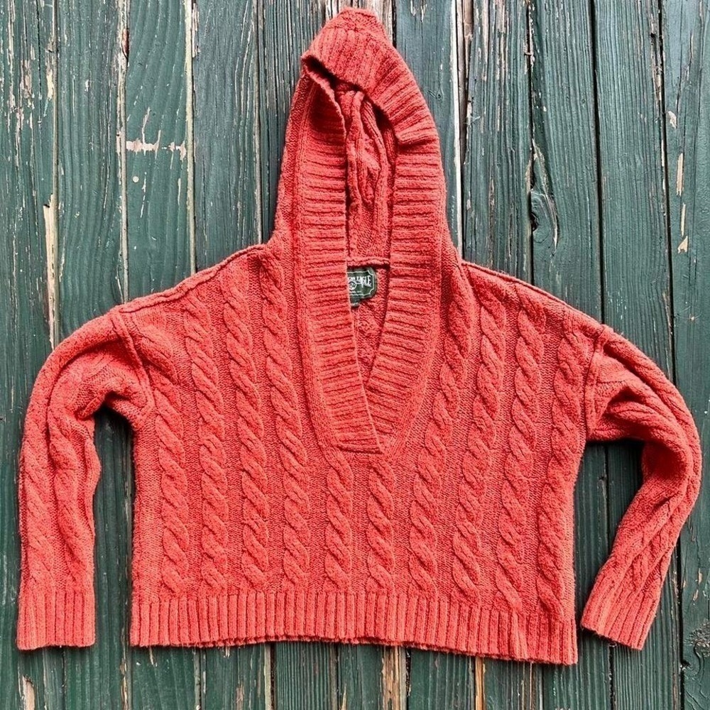 Vintage‎ Y2k American Eagle Womens Small Pullover Sweater Hoodie Orange CableNit